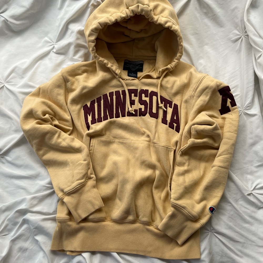 Champion Men's Beige Hoodie with Maroon Accents